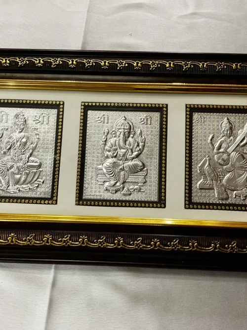 999 Pure Silver God Frame of Laxmi Ganesh Saraswati