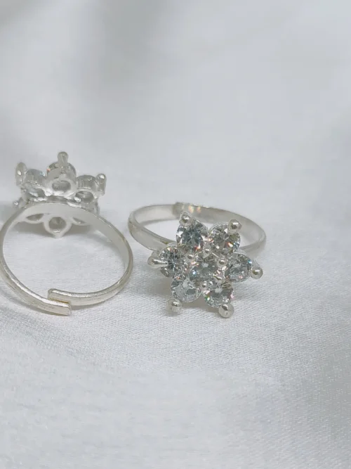 White Stone Flower Pure silver Toe Ring
