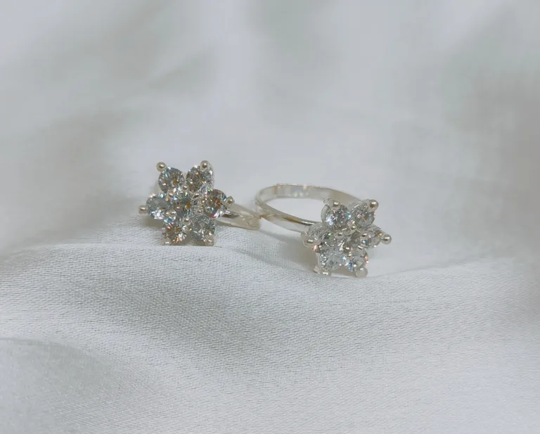 White Stone Flower Pure silver Toe Ring - Image 2