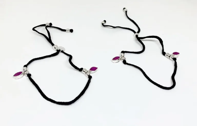 Pink cut stone silver adjustable black thread anklet - Image 2