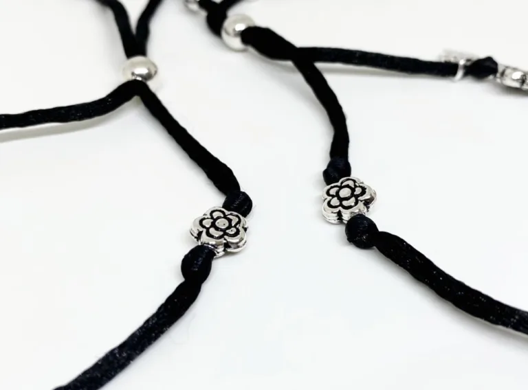 Flower black thread adjustable silver anklet