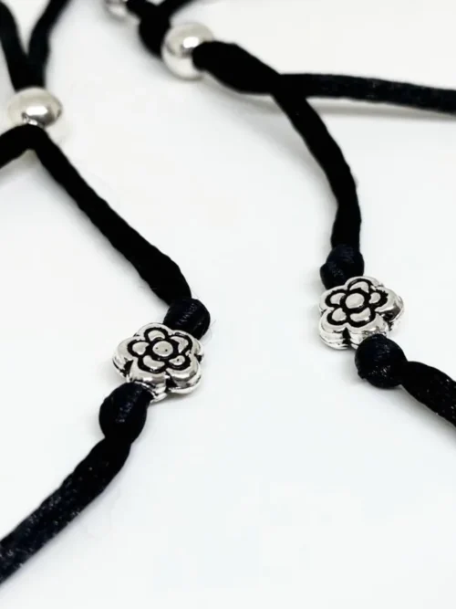 Flower black thread adjustable silver anklet