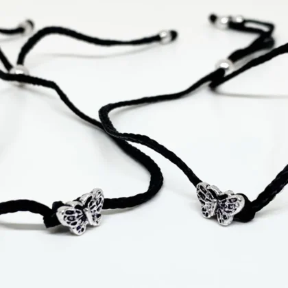 Butterfly black thread adjustable silver anklet