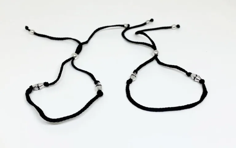 Ball bead adjustable silver black thread anklet - Image 2