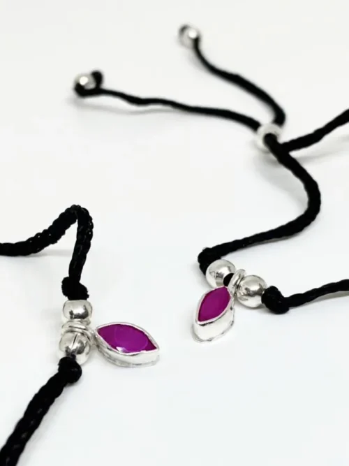 Pink cut stone silver adjustable black thread anklet