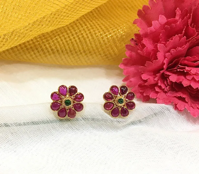 Pink ruby stone silver studs