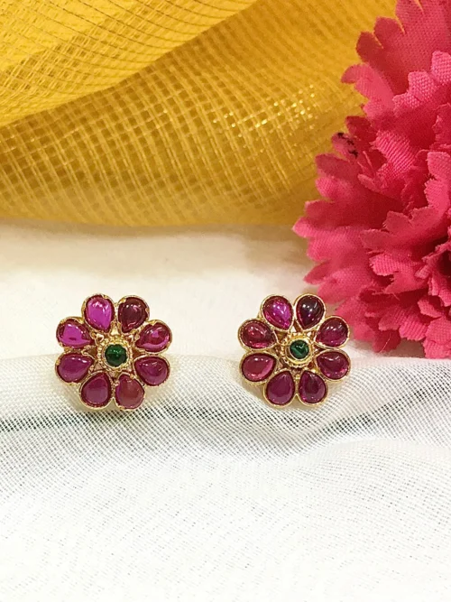 Pink ruby stone silver studs