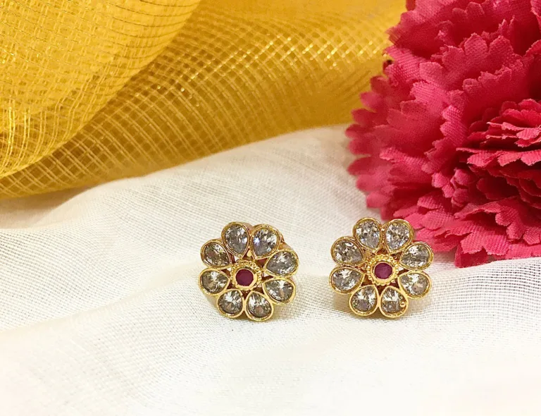 Cutstone gold plated silver studs