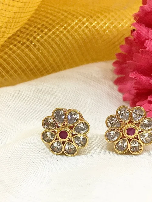 Cutstone gold plated silver studs