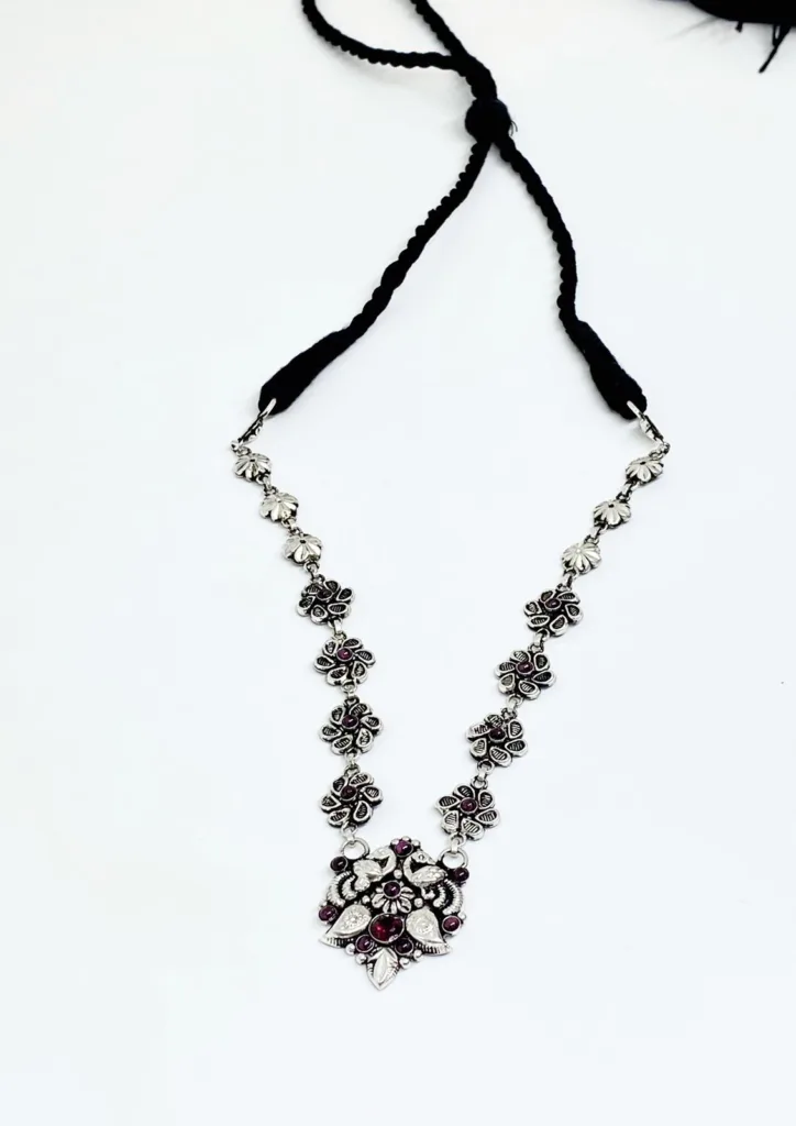 Pure silver oxidise peacock necklace - Image 2