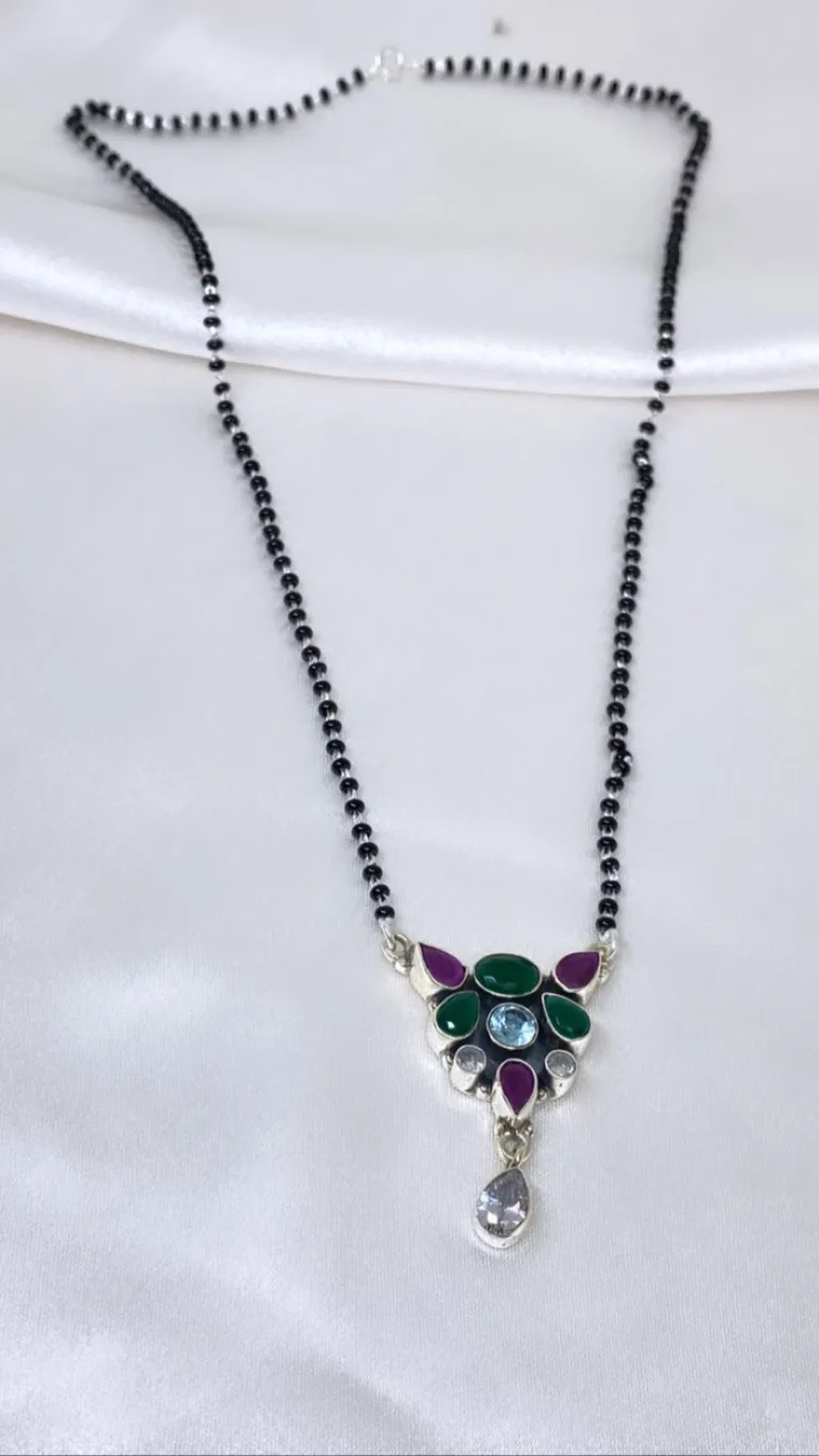 Exquisite Cutstone Silver Mangalsutra