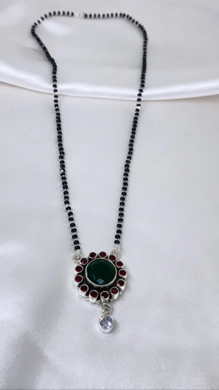 Exquisite Black Cutstone Pure Silver Mangalsutra