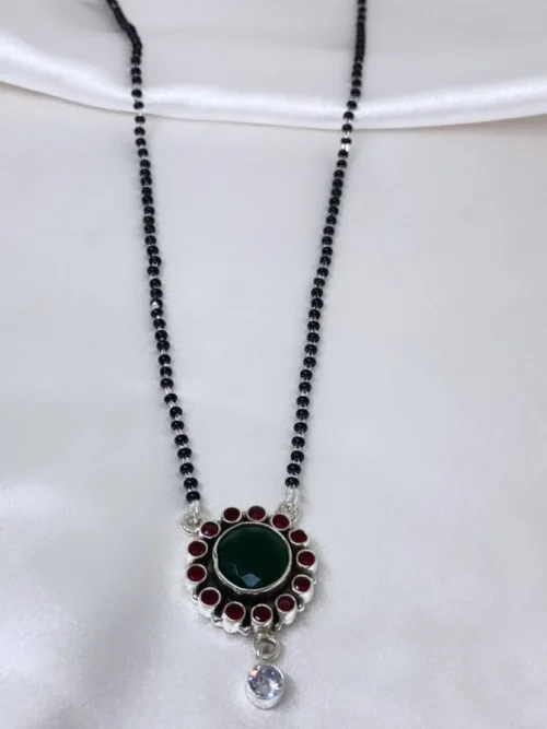 Exquisite Black Cutstone Pure Silver Mangalsutra