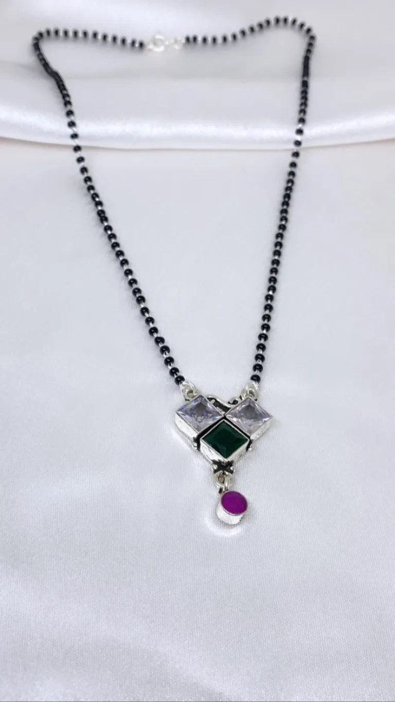 Exquisite  Triangle Cutstone Silver Mangalsutra