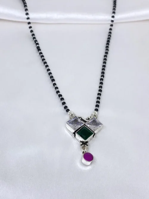 Exquisite  Triangle Cutstone Silver Mangalsutra