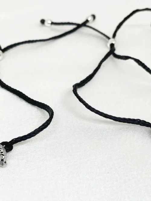 Dolfin black thread adjustable silver anklet