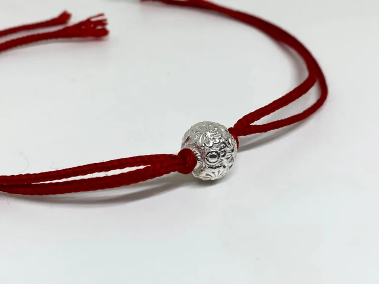Pure Silver Round Flower Bead Rakhi - Image 2
