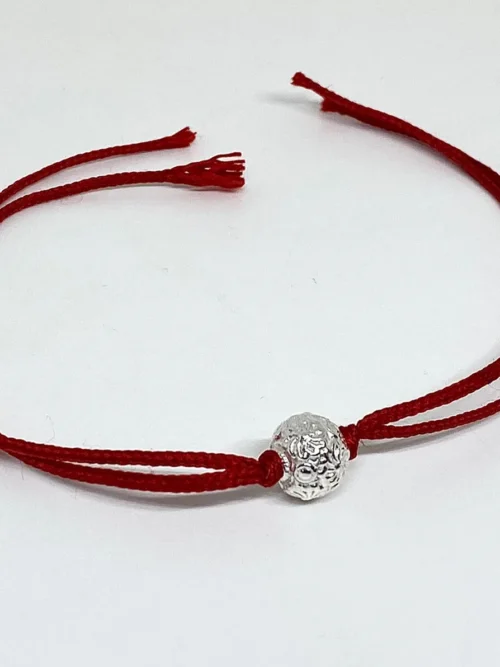 Pure Silver Round Flower Bead Rakhi