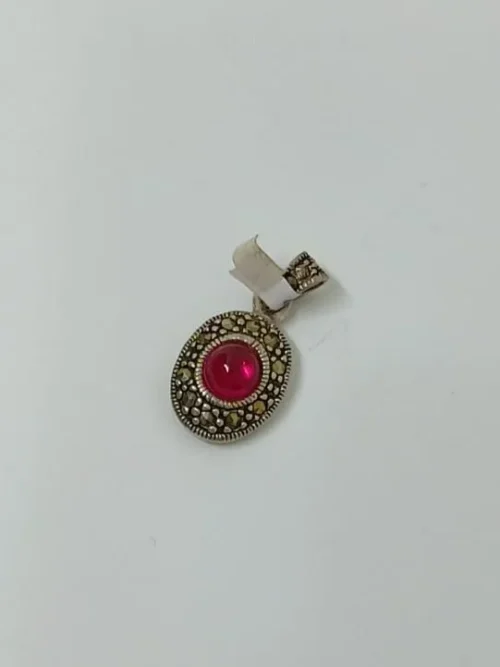92.5 Silver Pink Rubi Marcside Stone Pendent