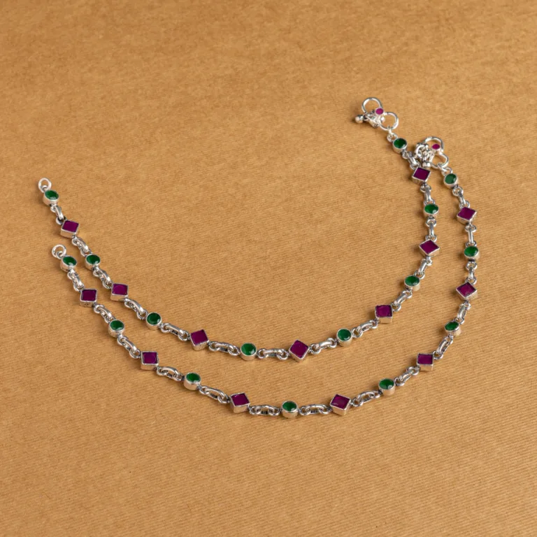PURE SILVER CUT STONE PAYAL
