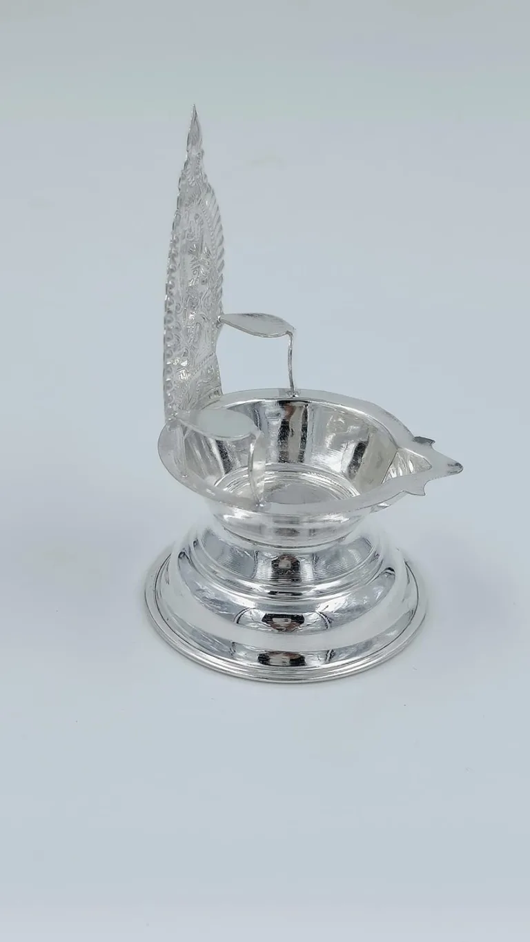 Pure Silver Lakshmi Diya Oil Lamp - Image 2