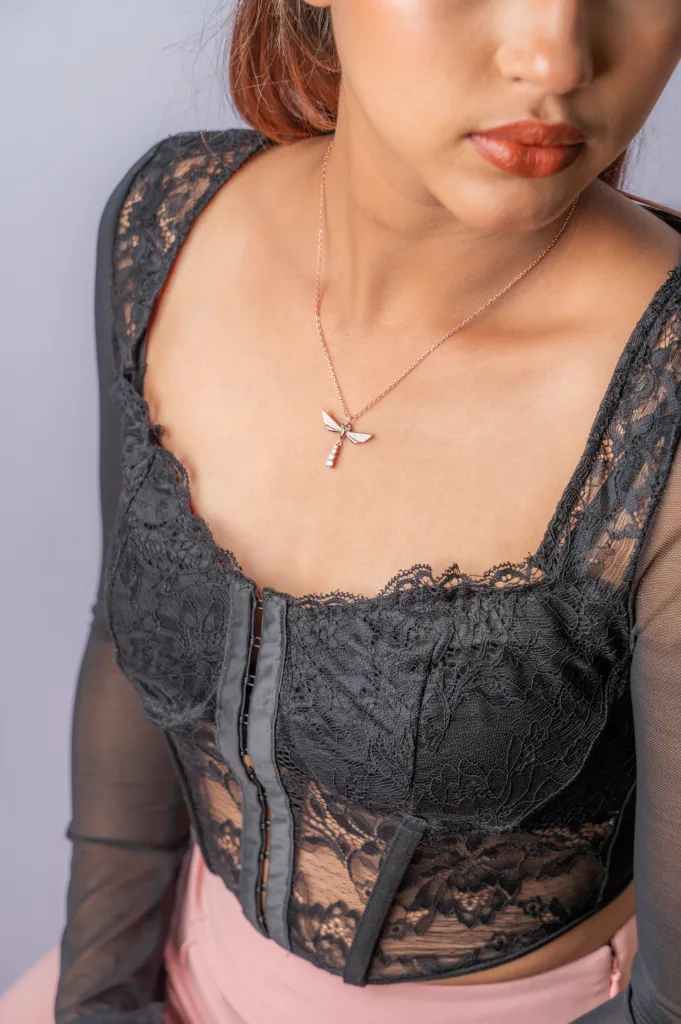 Pure Silver Rose Gold Drangonfly Chain - Image 2
