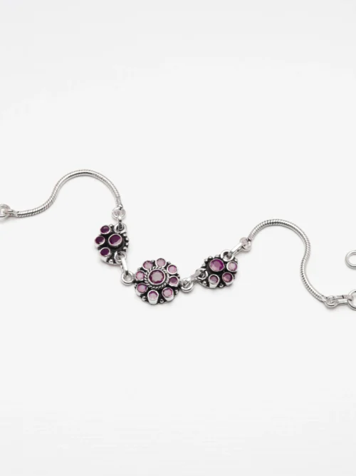 Pure Silver Rubby Cut Stone Jaipur Design Bracelet