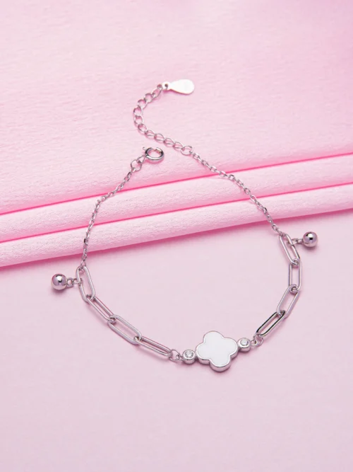 Pure Silver Single Clover Opal Chain Bracelet
