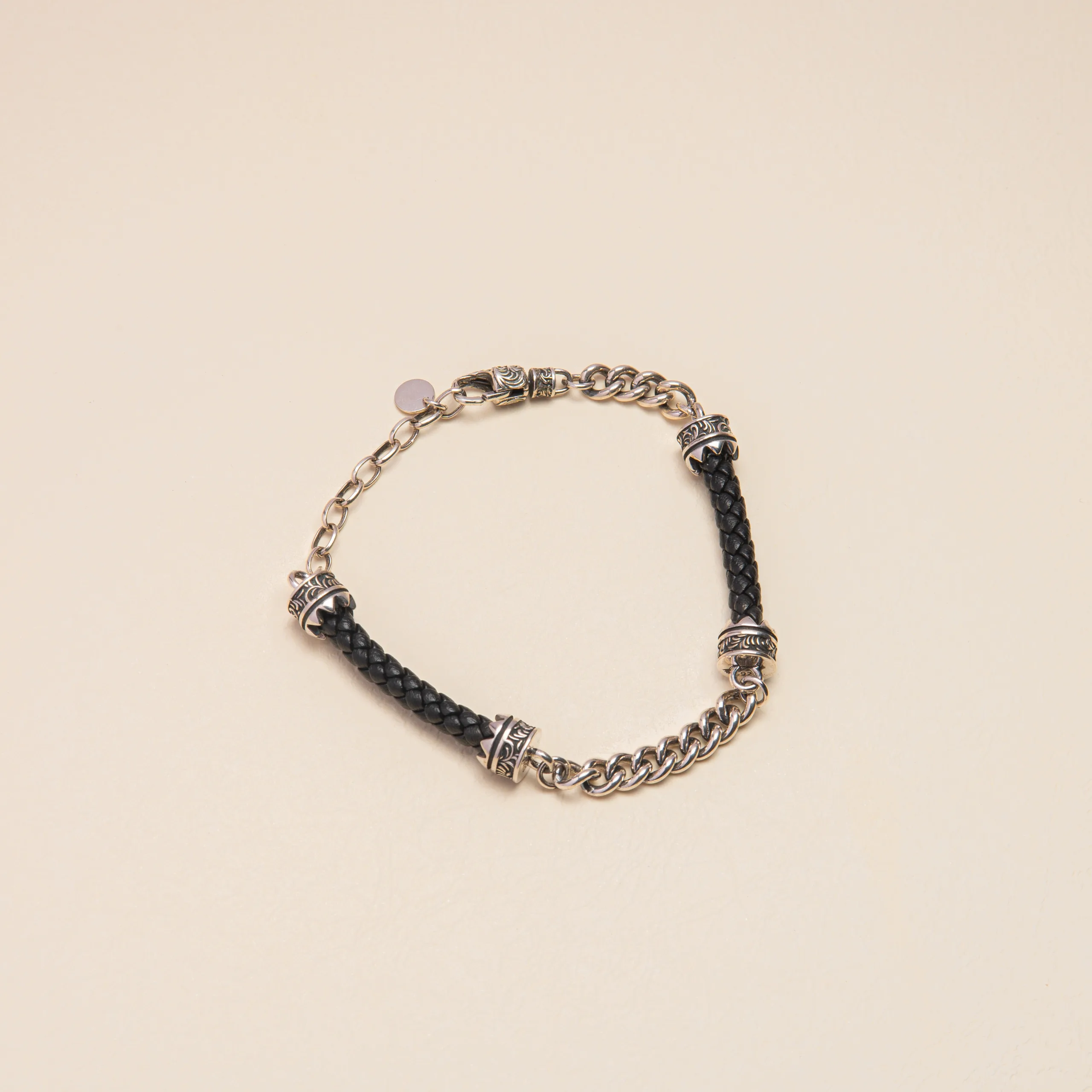 Pure Silver Oxidised Chain With Rubber Bracelet