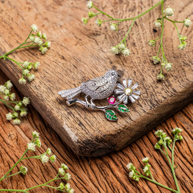 Pure Silver Bird Pattern Broach