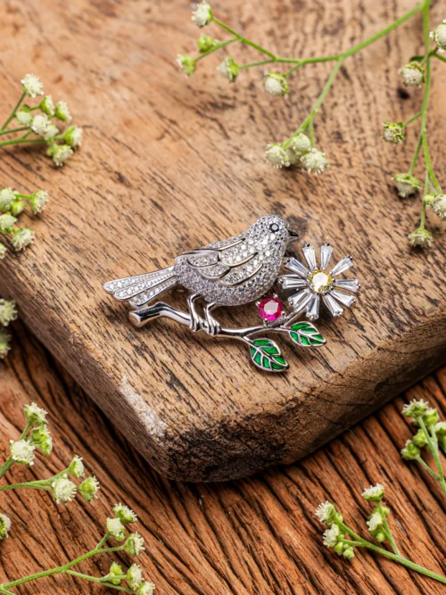 Pure Silver Bird Pattern Broach