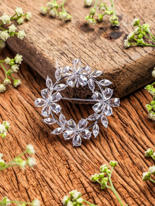 Pure Silver Flower Pattern Ad Broach