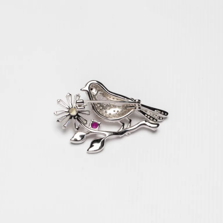 Pure Silver Bird Pattern Broach - Image 2