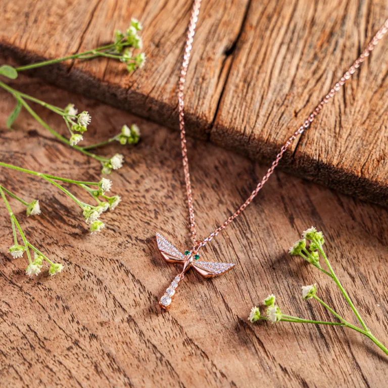 Pure Silver Rose Gold Drangonfly Chain