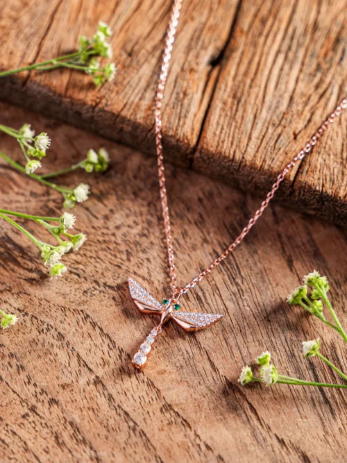 Pure Silver Rose Gold Drangonfly Chain