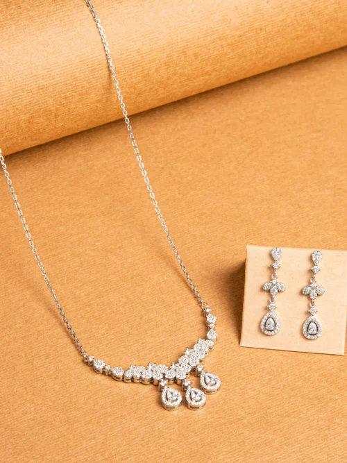 Pure Silver Drop Solitaire Necklace Set