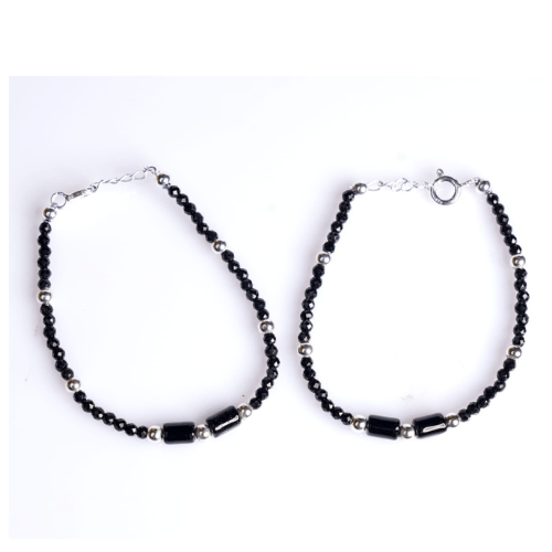 Pure Silver Crystal Black Beads Bracelet