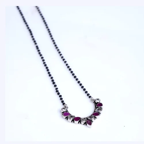 Pure Silver Ruby Rundan  Mangalsutra
