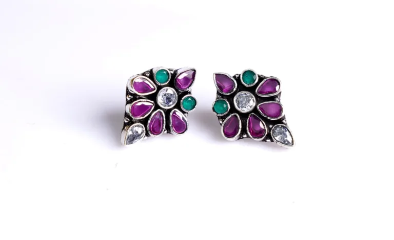 Pure Silver Cut Stones Studs Earrings