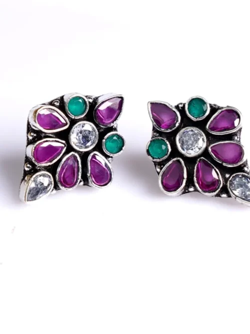 Pure Silver Cut Stones Studs Earrings