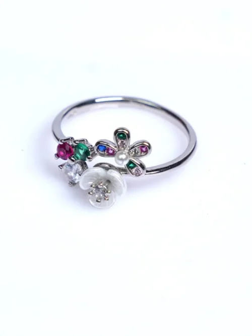 Pure Silver Multi Colour Ring