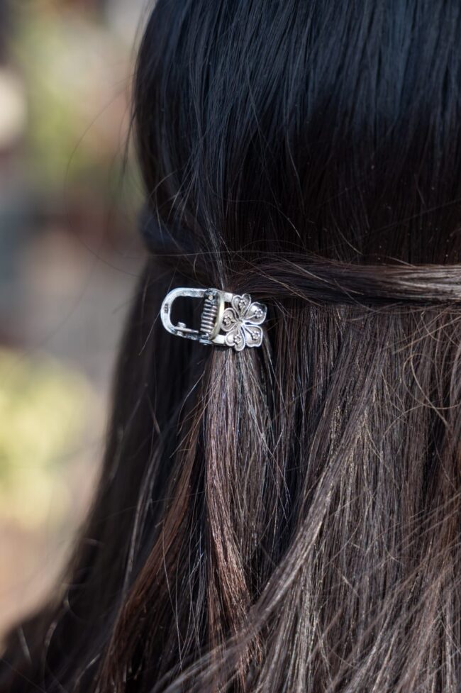 Pure Silver Flower Work Hair Clutch