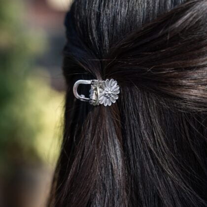 Pure Silver Flower Design Hair Clip Clutch