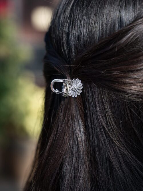 Pure Silver Flower Design Hair Clip Clutch