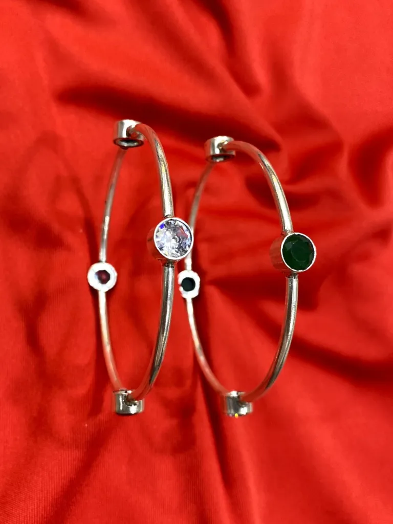 Pure Silver Cut Stone Multi Colour Kada
