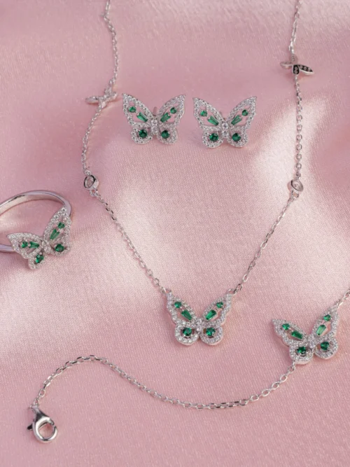 Pure Silver Green Butterfly Combo Set