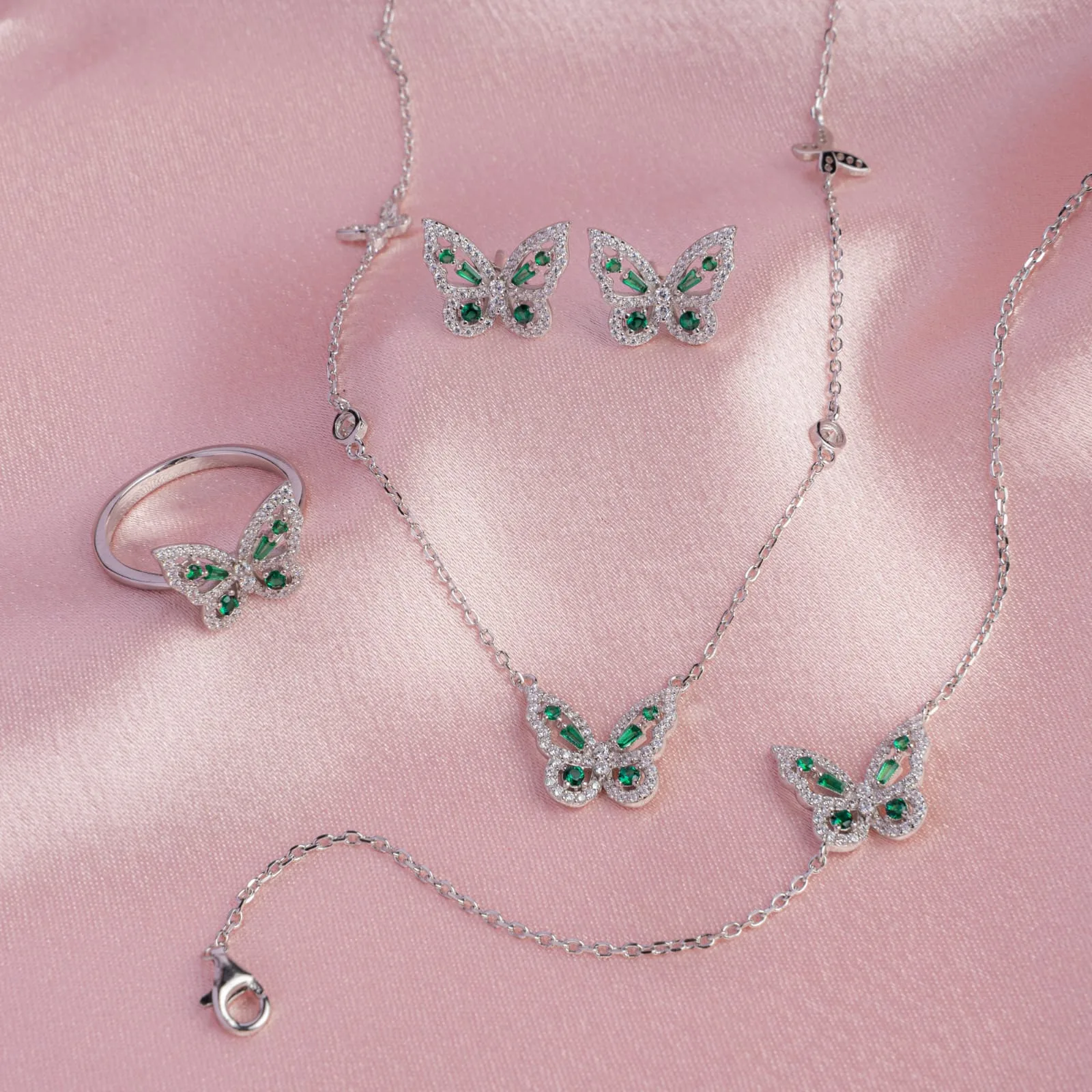 Pure Silver Green Butterfly Combo Set