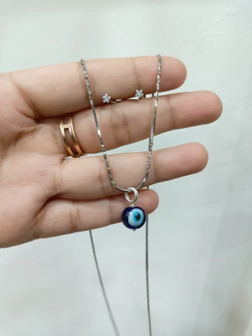 Pure Silver Evil Eye Pandant with Chain