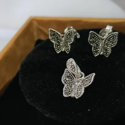 Pure Silver Marcasite Butterfly Set