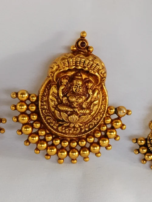 Pure Silver gold plated  Laxmi Pendant set